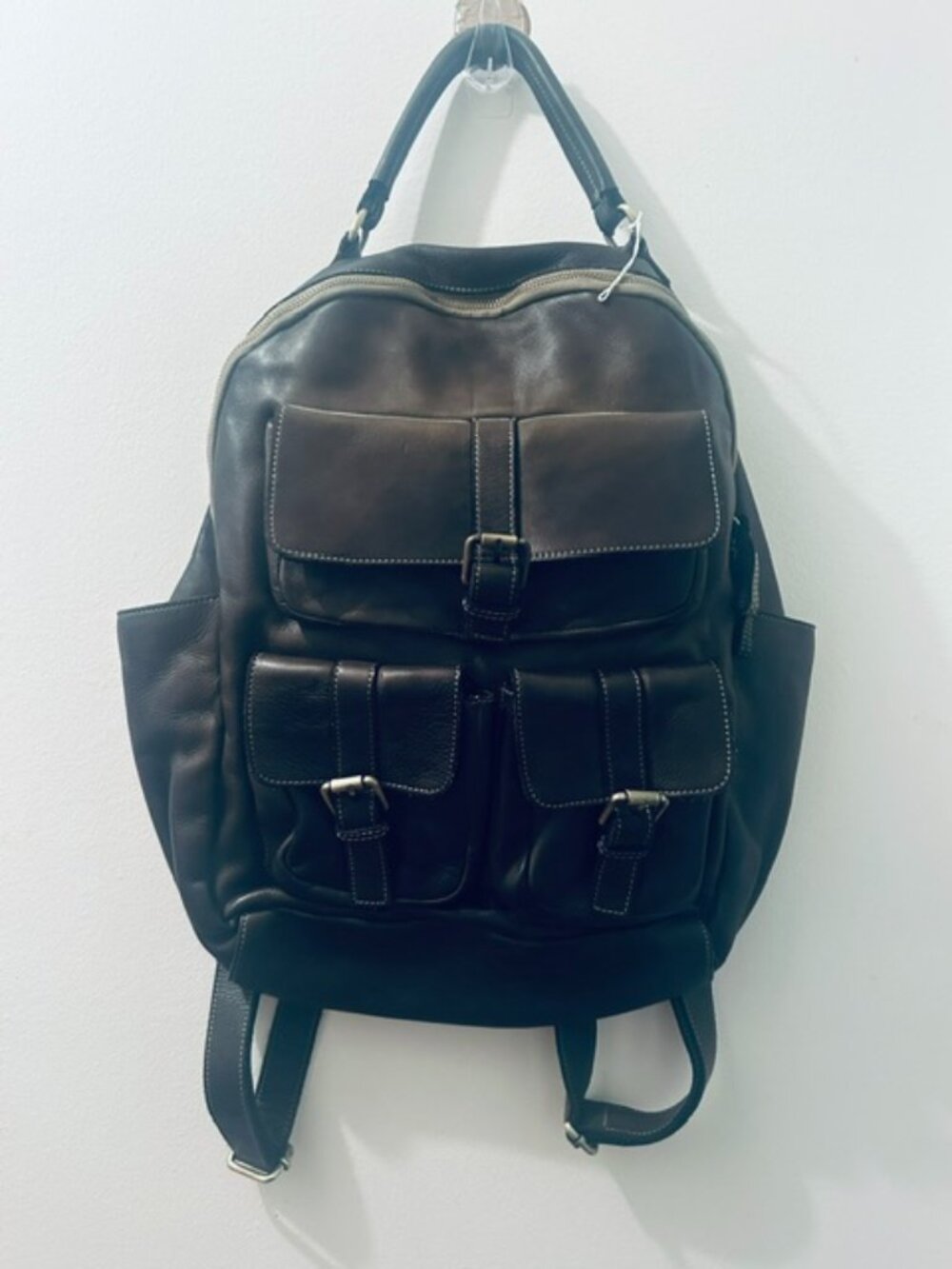 Free People x Bolsa Nova Viva Lush Soft Olive Leather Multi Pocket Zip Backpack